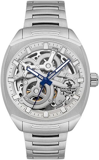 Santa Barbara Polo Luxury Automatic Silver Skeleton Dial Steel Bracelet SB510006-1