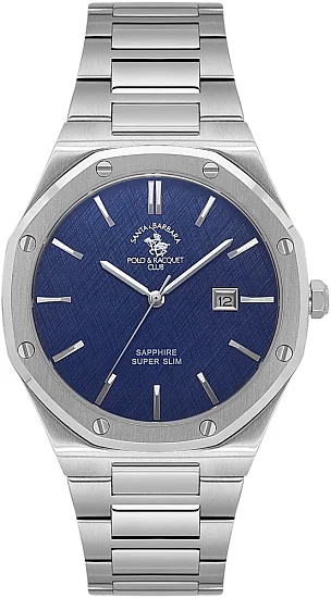 Santa Barbara Polo Noble Quartz Date Navy Blue Dial Steel Superslim Bracelet SB110673-3