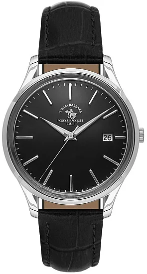 Santa Barbara Polo Noble Quartz Date Black Dial Black Leather Strap SB810011-2