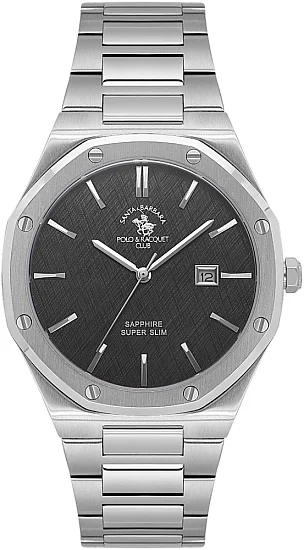 Santa Barbara Polo Noble Quartz Date Black Dial Steel Superslim Bracelet SB110673-2