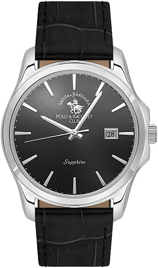 Santa Barbara Polo Noble Quartz Date Black Dial Brown Leather Strap SB110535-2