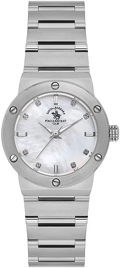 Santa Barbara Polo Unique Lady Quartz Silver Pearl Dial Steel Bracelet SB110664-1