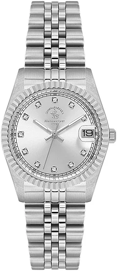 Santa Barbara Polo Unique Lady Quartz Date Silver Dial Steel Bracelet SB410034-1