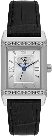 Santa Barbara Polo Unique Lady Quartz Silver Dial Black Leather Strap SB110660-1