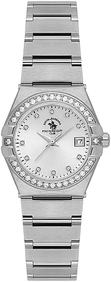 Santa Barbara Polo Unique Lady Quartz Date Silver Dial Steel Bracelet SB110656-1