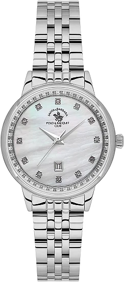 Santa Barbara Polo Unique Lady Quartz Pearl Dial Steel Bracelet SB110695-1