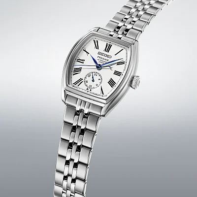 Seiko Presage Prestige Line Tonneau Automatic Craftsmanship Series White Enamel Dial 24h SPB537J1