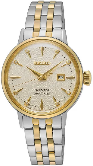 Seiko Presage Lady Automatic Cocktail Time Diamonds Bicolor Yellow Gold PVD SRE010J1