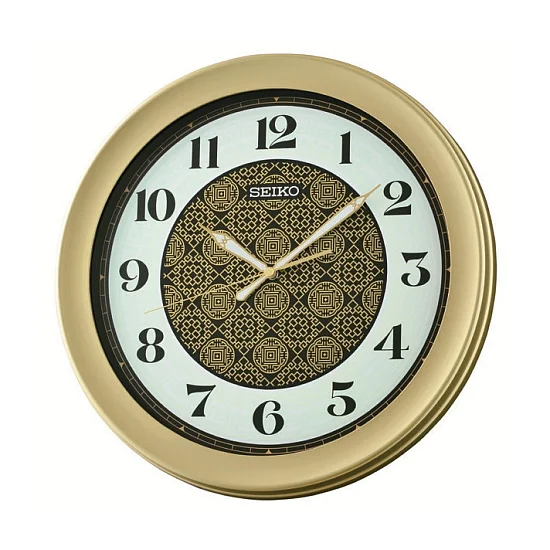 Seiko Zegar Ścienny Analogowy Okrągły Złoty Ornamentowy QXA859G