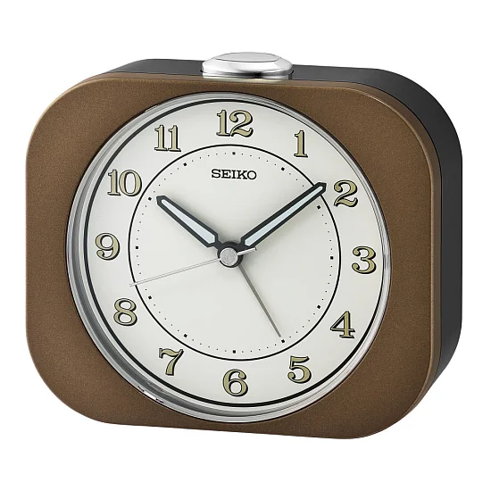Seiko Zegar Biurkowy Analogowy Prostokątny Brązowo-Czarny Podświetlany z Alarmem QHE195B