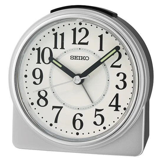 Seiko Zegar Biurkowy Analogowy Zaokrąglony Szaro-Czarny Podświetlany z Alarmem QHE198S