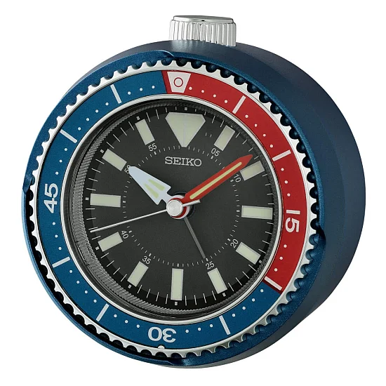 Seiko Zegar Biurkowy Analogowy Okrągły Niebieski z Alarmem Diver Style QHE207L