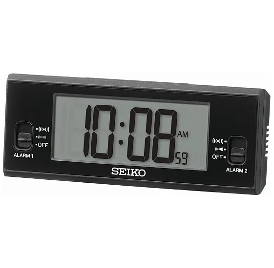 Seiko Zegar Biurkowy Cyfrowy Prostokątny Czarny z Alarmem i Termometrem QHL093K