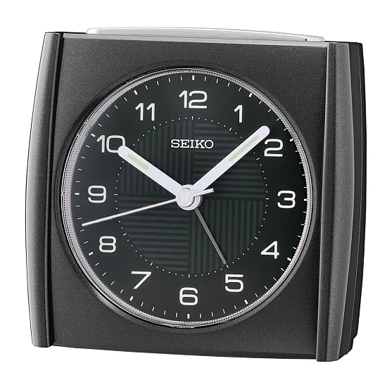 Seiko Zegar Biurkowy Analogowy Prostokątny Czarny Podświetlany z Alarmem QHE205J