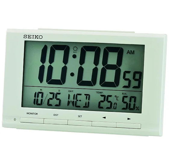 Seiko Zegar Biurkowy Cyfrowy Prostokątny Biały z Alarmem i Termometrem QHL090W