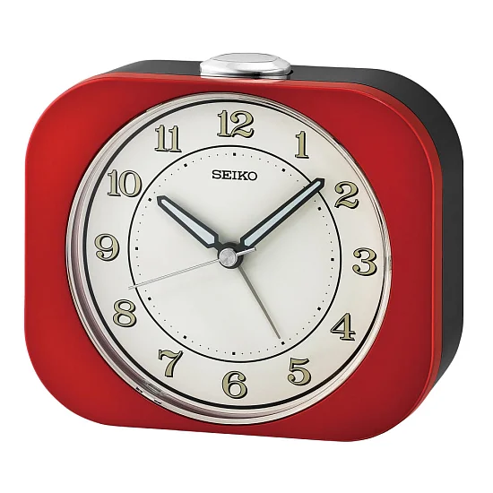 Seiko Zegar Biurkowy Analogowy Prostokątny Czerwono-Czarny Podświetlany z Alarmem QHE195R