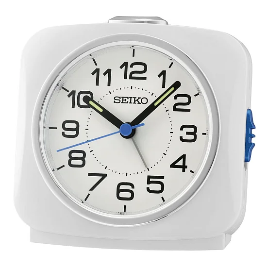 Seiko Zegar Biurkowy Analogowy Prostokątny Biały Podświetlany z Alarmem QHE194W