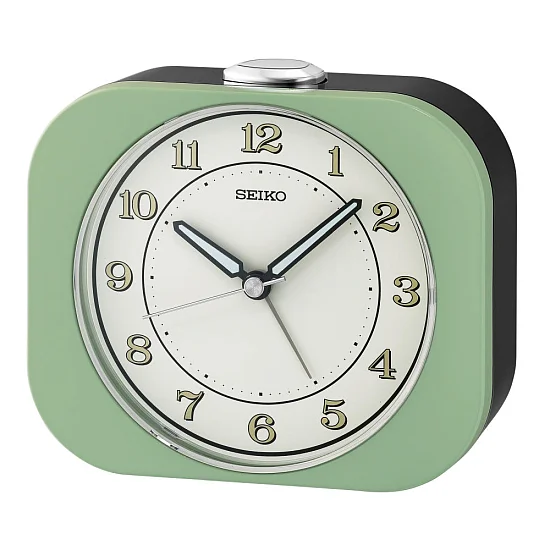 Seiko Zegar Biurkowy Analogowy Prostokątny Zielono-Czarny Podświetlany z Alarmem QHE195M