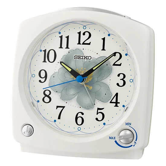 Seiko Zegar Biurkowy Analogowy Kwadratowy Biały Podświetlany z Alarmem QHP012W