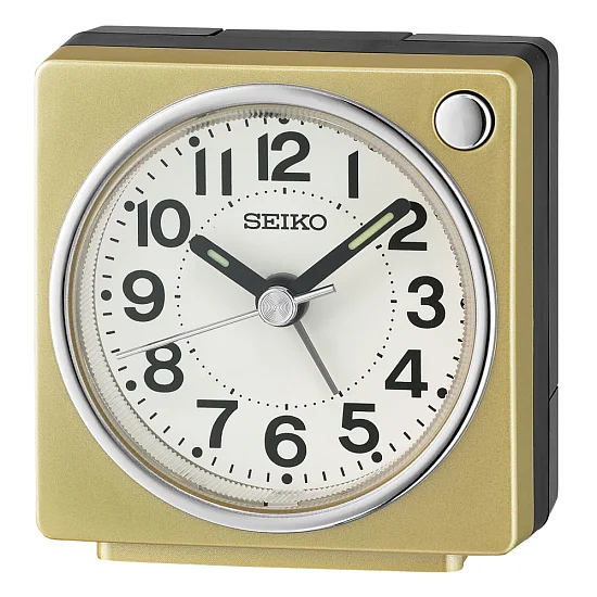 Seiko Zegar Biurkowy Analogowy Prostokątny Złoto-Czarny Podświetlany z Alarmem QHE196G