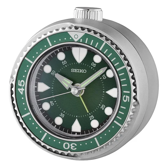 Seiko Zegar Biurkowy Analogowy Okrągły Zielony z Alarmem Diver Style QHE207A