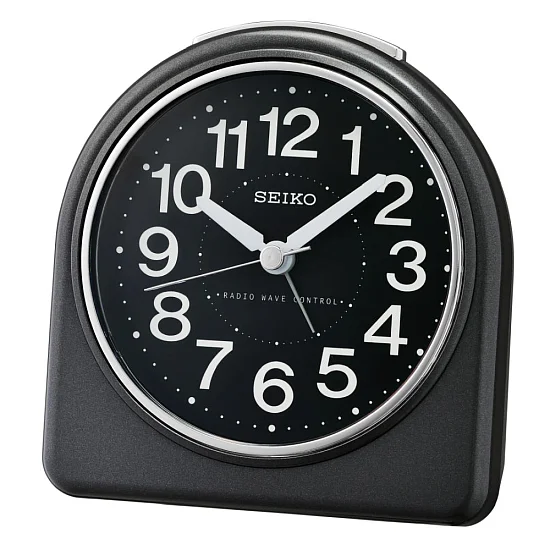 Seiko Zegar Biurkowy Analogowy Okrągły Czarny Podświetlany z Alarmem QHR204K