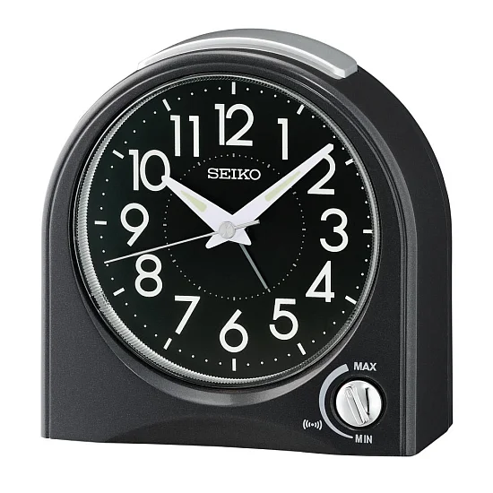 Seiko Zegar Biurkowy Analogowy Zaokrąglony Czarny Podświetlany z Alarmem QHE204K