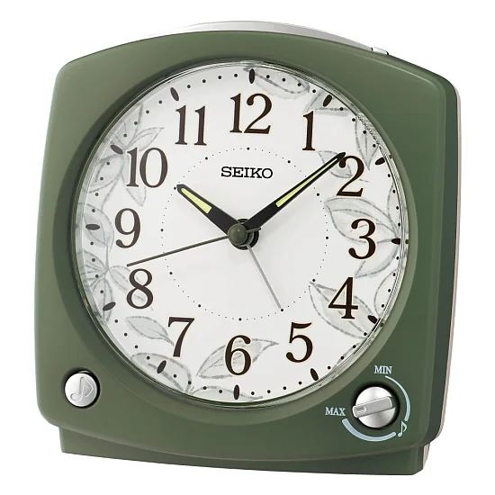 Seiko Zegar Biurkowy Analogowy Kwadratowy Zielony Podświetlany z Alarmem QHP012M