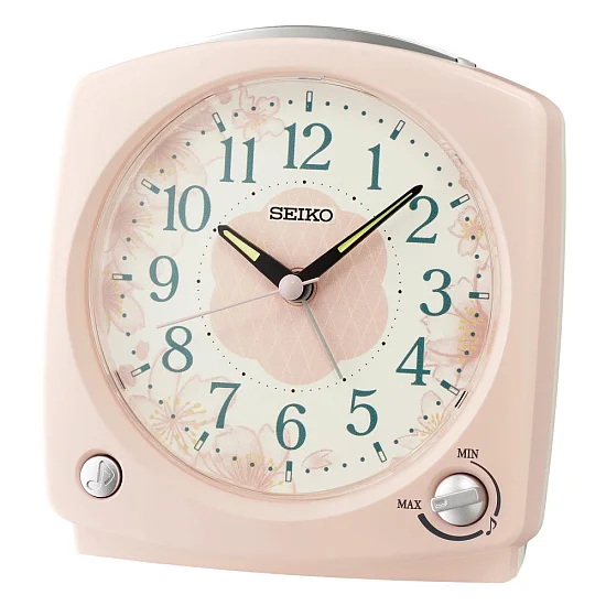 Seiko Zegar Biurkowy Analogowy Kwadratowy Różowy Podświetlany z Alarmem QHP012P