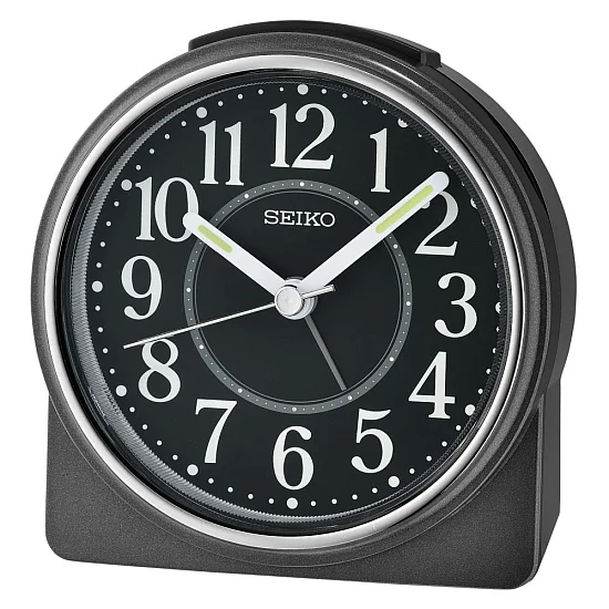 Seiko Zegar Biurkowy Analogowy Zaokrąglony Czarny Podświetlany z Alarmem QHE198K
