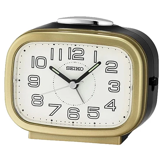 Seiko Zegar Biurkowy Analogowy Kwadratowy Złoty Podświetlany z Alarmem QHK060G
