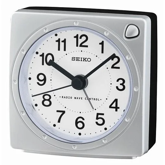 Seiko Zegar Biurkowy Analogowy Okrągły Szary Podświetlany z Alarmem QHR201S