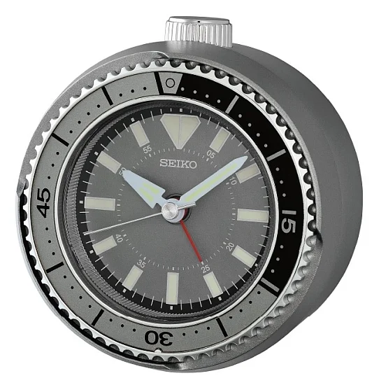 Seiko Zegar Biurkowy Analogowy Okrągły Szary z Alarmem Diver Style QHE207N