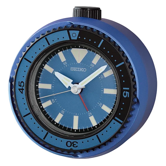 Seiko Zegar Biurkowy Analogowy Okrągły Niebieski z Alarmem Diver Style QHE207E