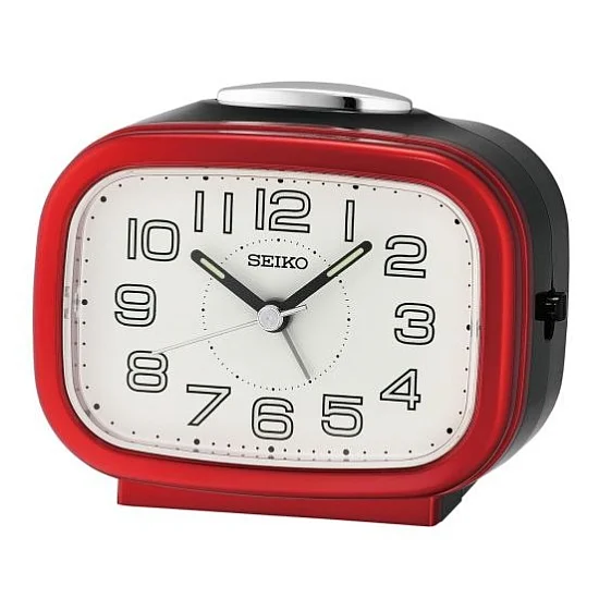 Seiko Zegar Biurkowy Analogowy Kwadratowy Czerwony Podświetlany z Alarmem QHK060R