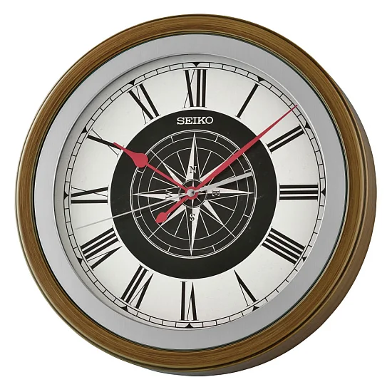 Seiko Zegar Ścienny Analogowy Okrągły Brązowy Kompas QXA844B