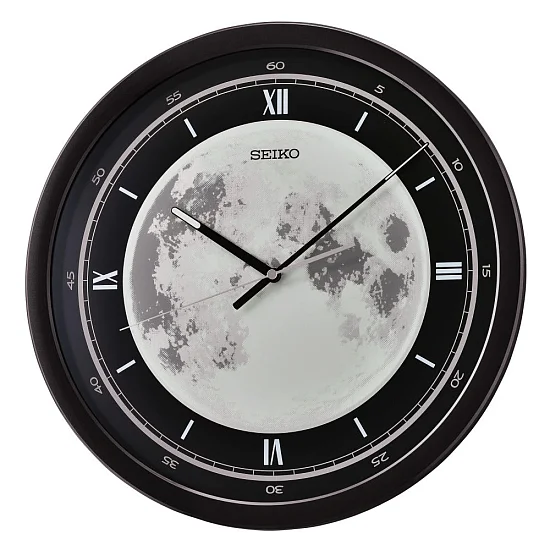 Seiko Zegar Ścienny Analogowy Okrągły Czarny Księżyc QXA831K