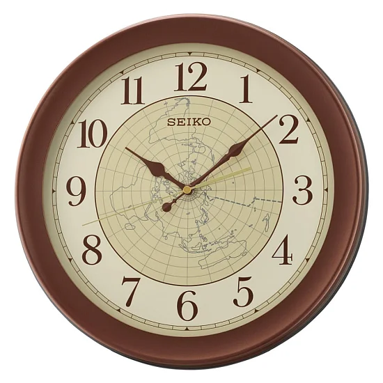 Seiko Zegar Ścienny Analogowy Okrągły Brązowy Mapa Świata QXA709B