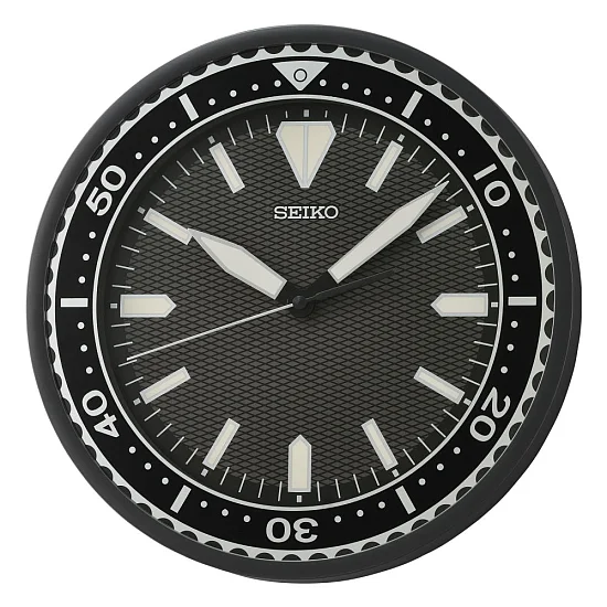 Seiko Zegar Ścienny Analogowy Okrągły Czarny Diver QXA791K