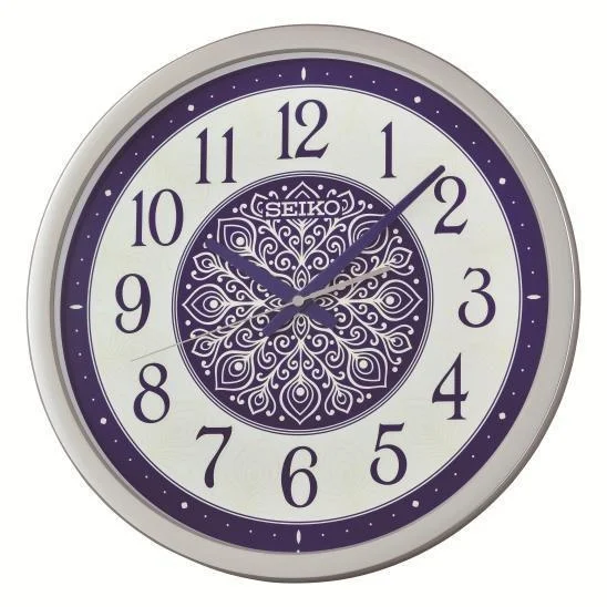 Seiko Zegar Ścienny Analogowy Okrągły Srebrny Ornamentowy z Podświetleniem QXA870S