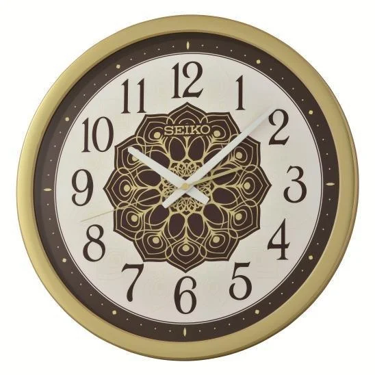 Seiko Zegar Ścienny Analogowy Okrągły Złoty Ornamentowy z Podświetleniem QXA870G