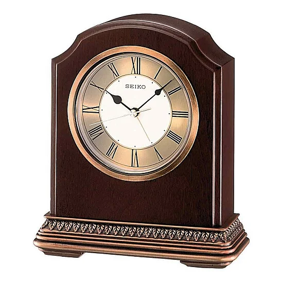 Seiko Zegar Kominkowy Analogowy Drewniany Brązowy Złota Tarcza QXE018B