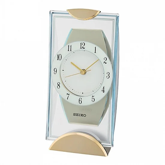 Seiko Zegar Biurkowy Analogowy Prostokątny Szklany Złoty QXG146G