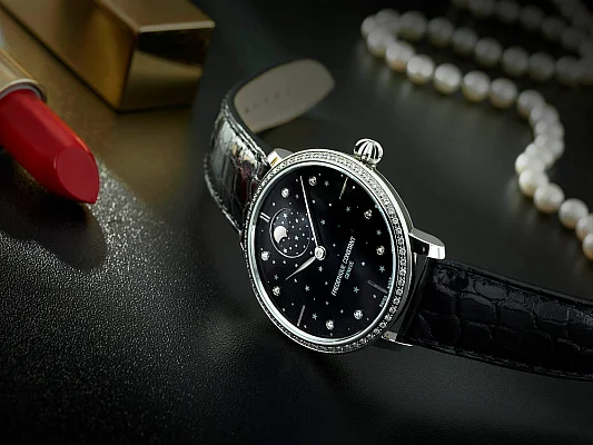 Frederique Constant Slimline Manufacture Moonphase Ladies Diamonds Stars FC-701BSD3SD6