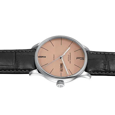 Sternglas Berlin Automatic Day-Date Beige Copper Dial Black Leather Strap S02-BE56-HE04