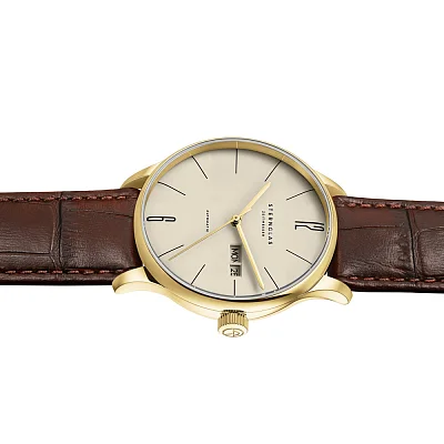 Sternglas Berlin Automatic Day-Date Champagne Dial Brown Leather Strap S02-BE14-HE01
