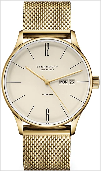 Sternglas Berlin Automatic Day-Date Champagne Dial Milanaise Gold Bracelet S02-BE14-MI05