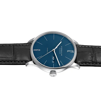 Sternglas Berlin Automatic Day-Date Midnight Blue Dial Black Leather Strap S02-BE06-HE04