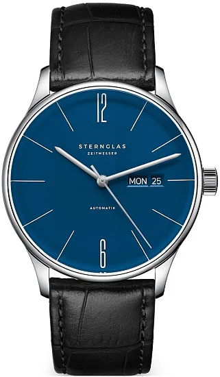 Sternglas Berlin Automatic Day-Date Midnight Blue Dial Black Leather Strap S02-BE06-HE04