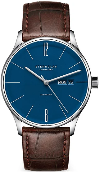 Sternglas Berlin Automatic Day-Date Midnight Blue Dial Brown Leather Strap S02-BE06-HE05